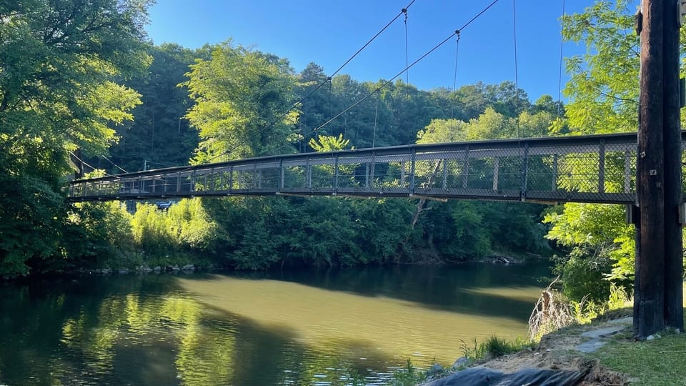 Adventure over to the Rope Swing Bridge and Outdoor Summer Pool!  #coosawattee