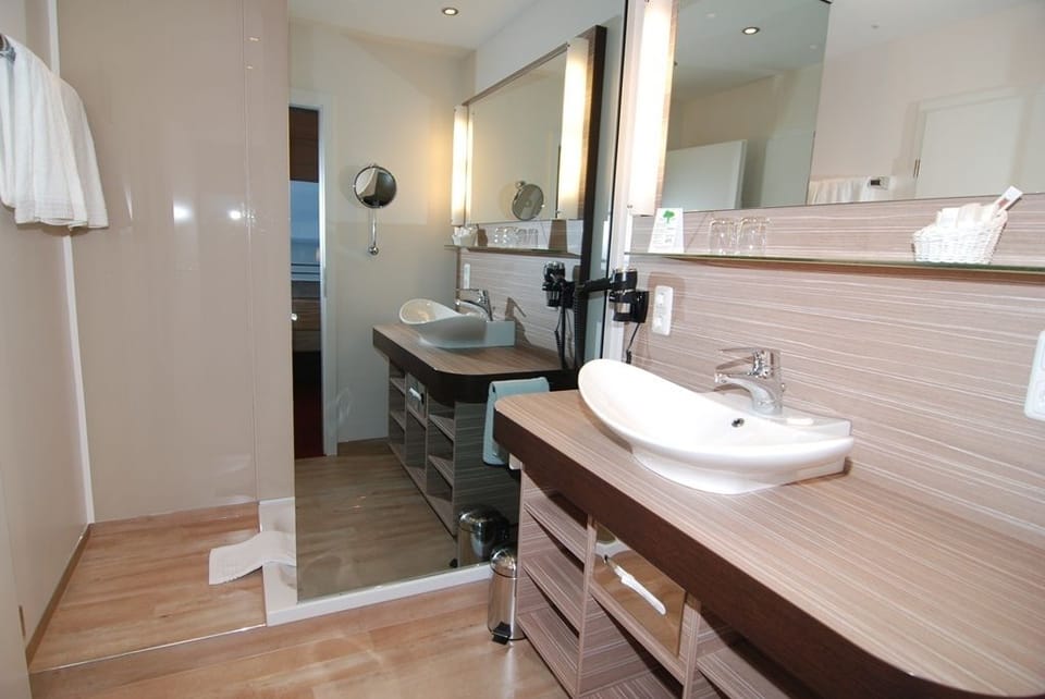 Suite | Bathroom | Shower, hair dryer, bathrobes, slippers