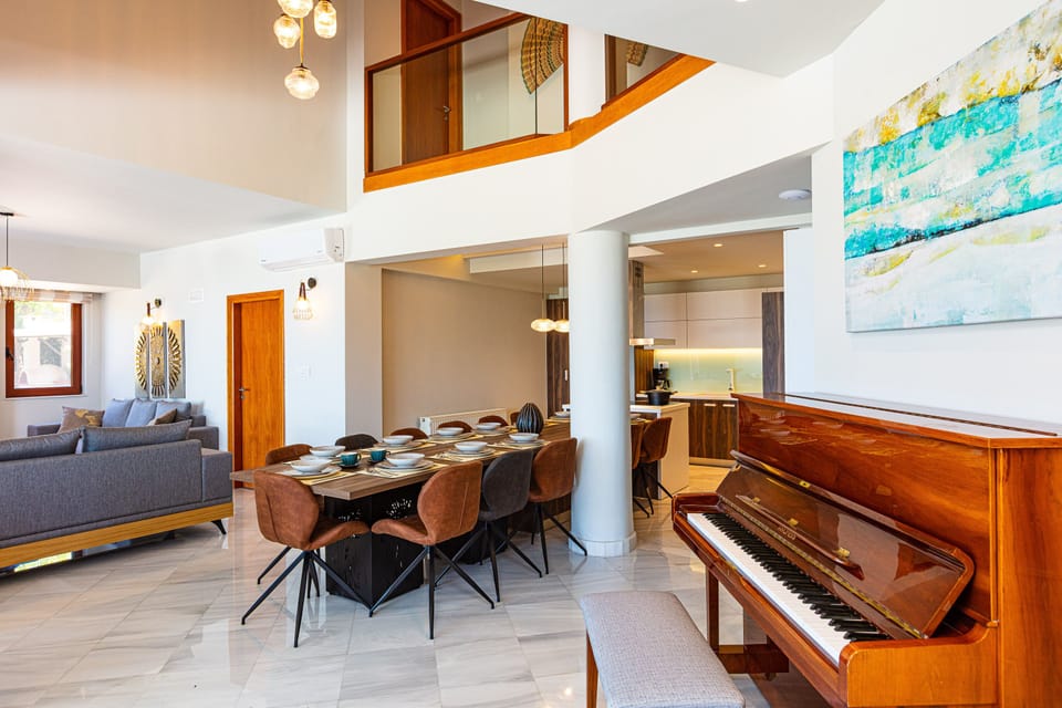 Large indoor dining area for 12 guests