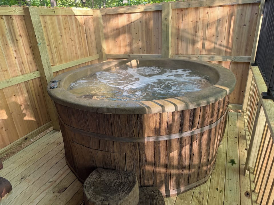 Totally unique, totally private, totally cool! "Oak Barrel" Hot Tub with awesome views.
