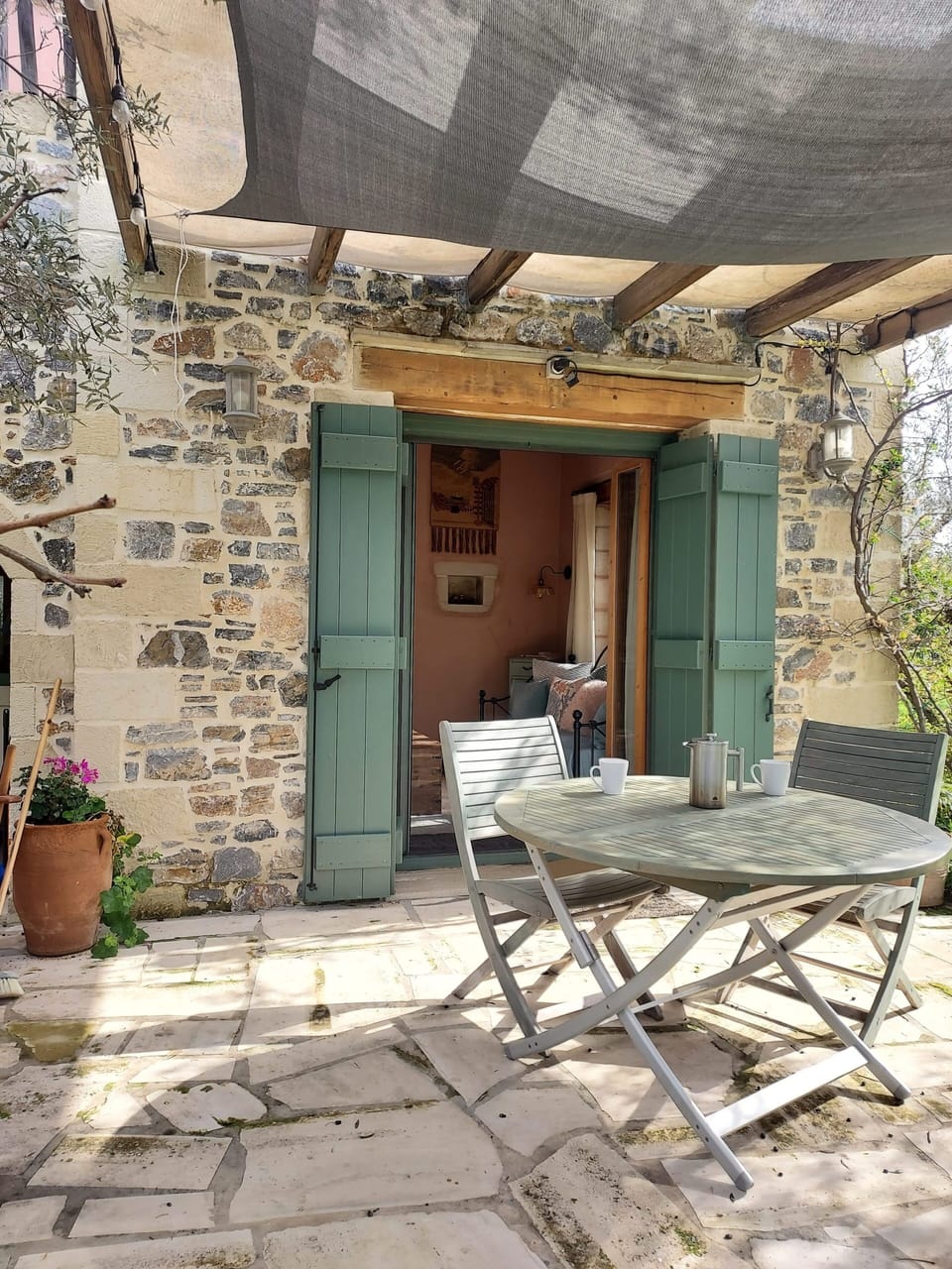 Breakfast, lunch, dinner under the pergola off the lounge