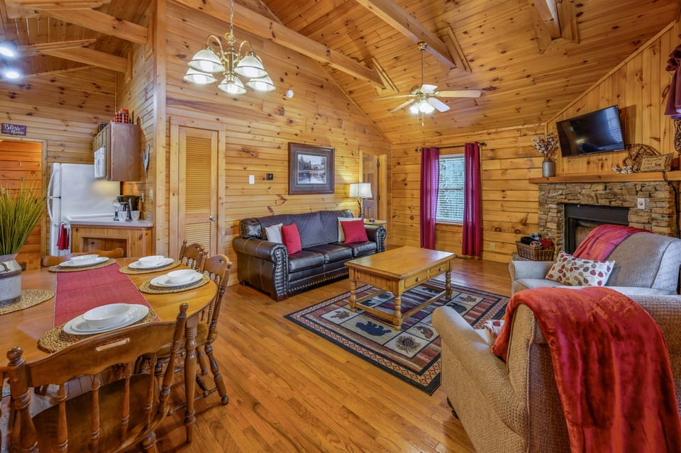 Simple open layout from the kitchen to the dining area to the living room.