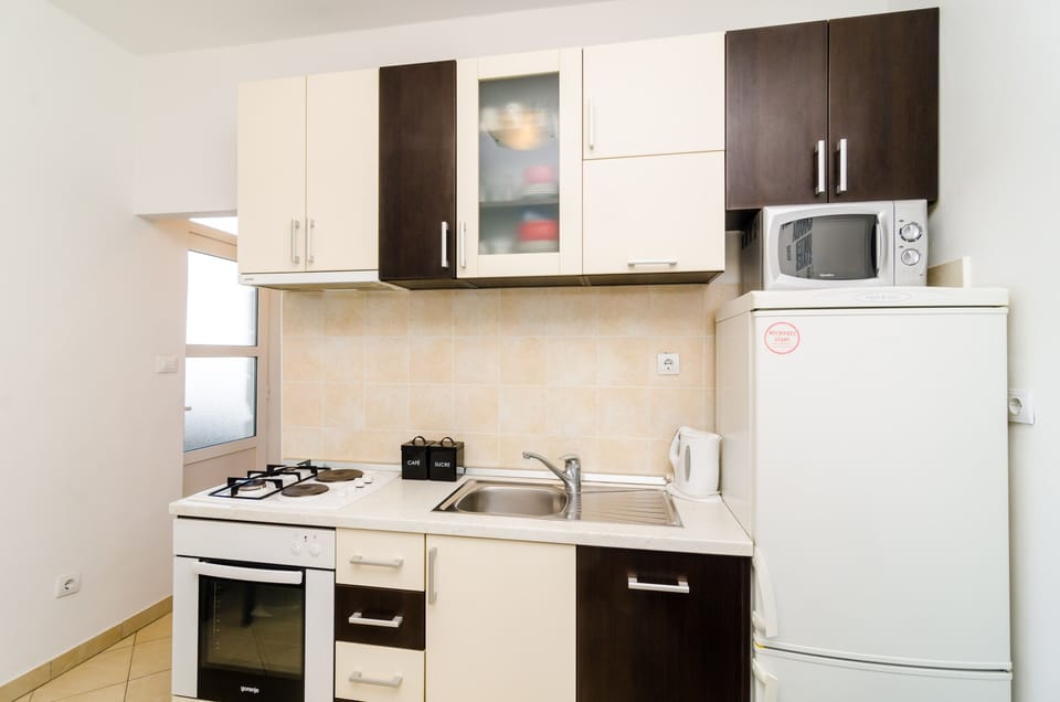 Apartment (One-Bedroom Apartment) | Private kitchen | Fridge, microwave, stovetop, dishwasher