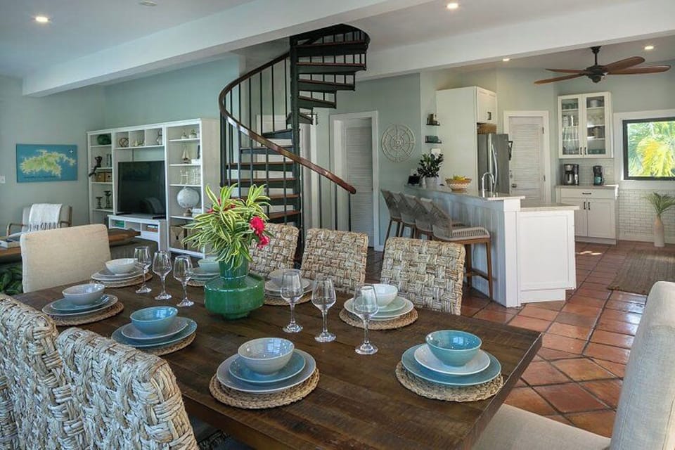 Your interior dining table comfortably seats 8