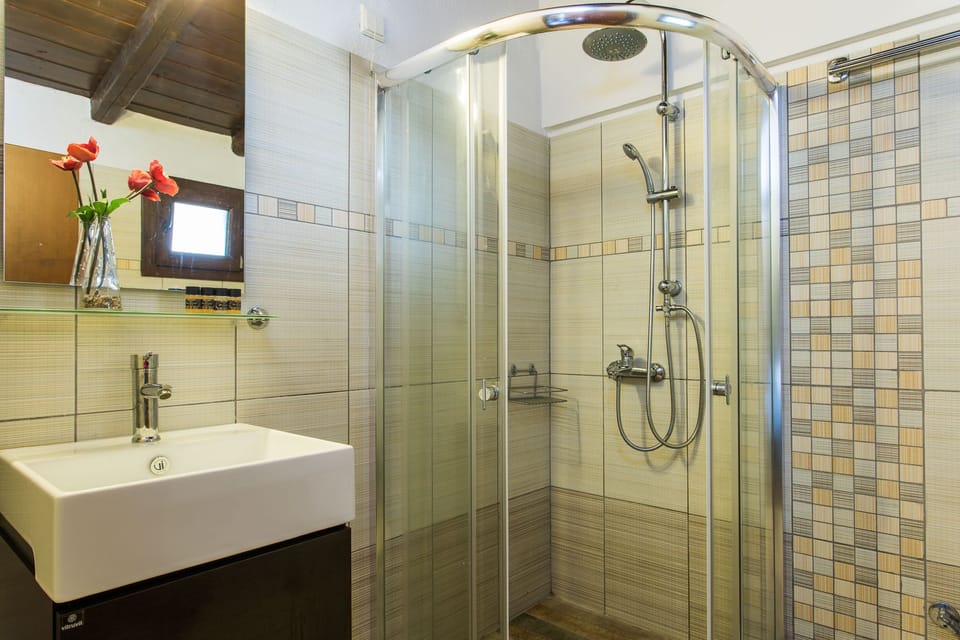 Shower, free toiletries, hair dryer, slippers