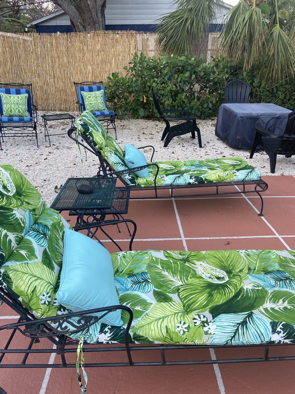 Sun in the backyard on the chaise lounges.