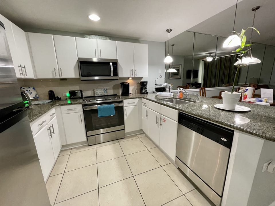 Cooking is a joy because of the endless gulf views  and fully equipped kitchen
