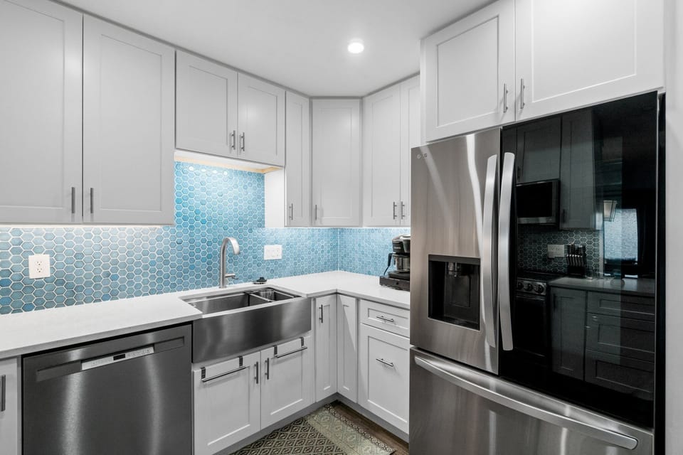 All brand new kitchen with marble counter tops and all new appliances. Stainless steep farm style sink. Provides, dinnerware, drinkware, utinsels, bakeware and cookware for a gourmet meal or just a casual off and running quick bite.