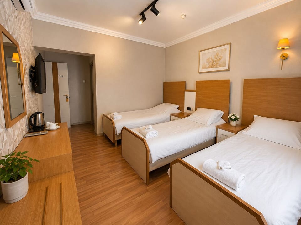 Economy Triple Room, 1 Bedroom | Desk, laptop workspace, blackout drapes, iron/ironing board