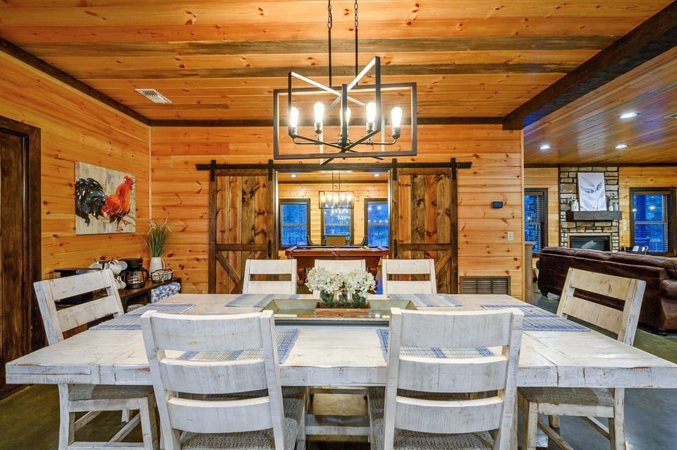 Barn doors on the game room let YOU choose whether you want to all be together or close the doors for a little more separation. 