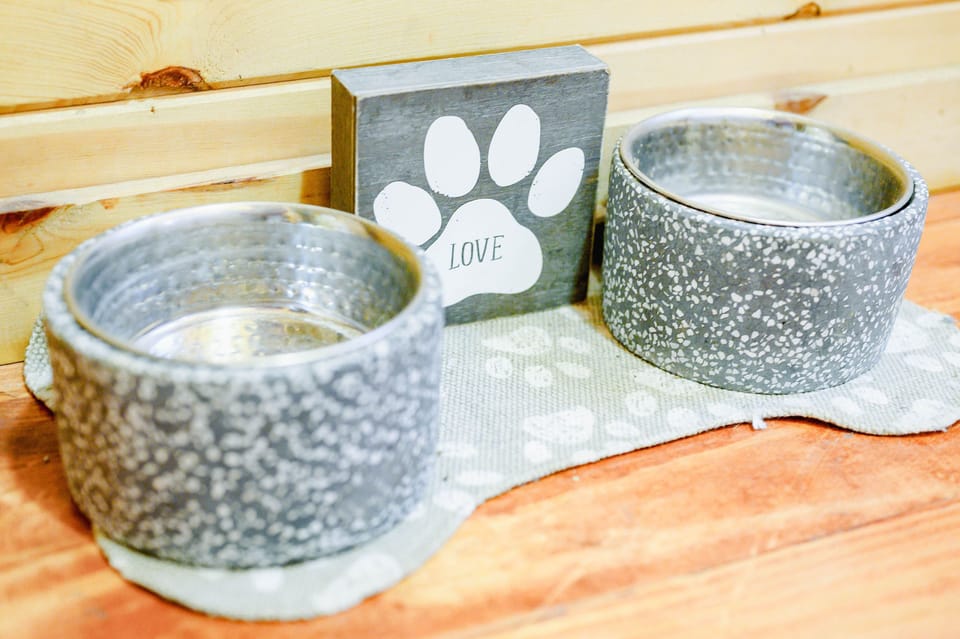 5 Your doggie furry friends are more than welcome! We even have cute dog bowls ready for your pup to enjoy their own cozy cabin experience.