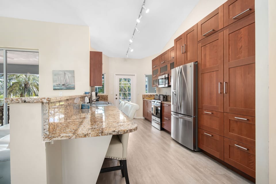 Fully equipped kitchen with stainless steel appliances