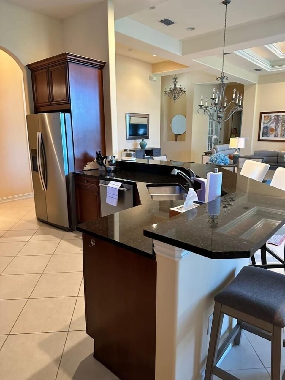 Kitchen with two bar stools
