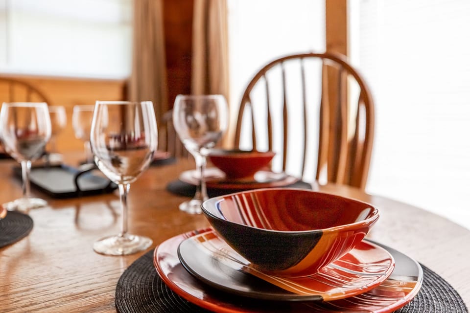 Dishes and glasses available for use to our guests.