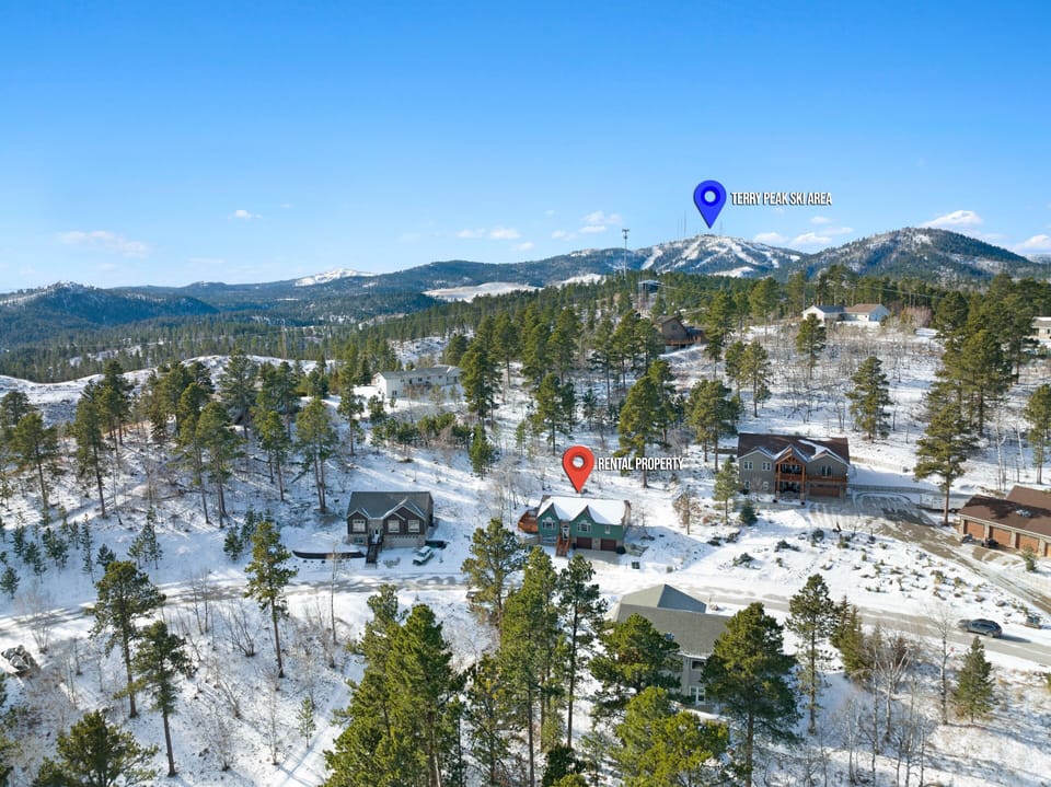 Ariel to show ski resort. 2.5 miles away . 