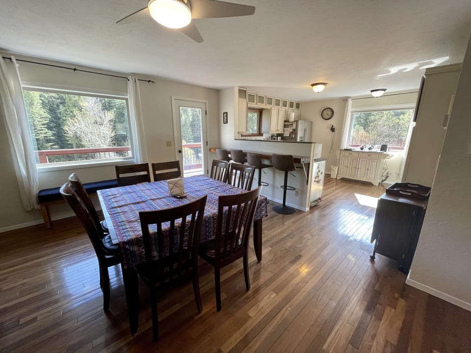 Dining table. The small table to the right can add on to fit more guests.