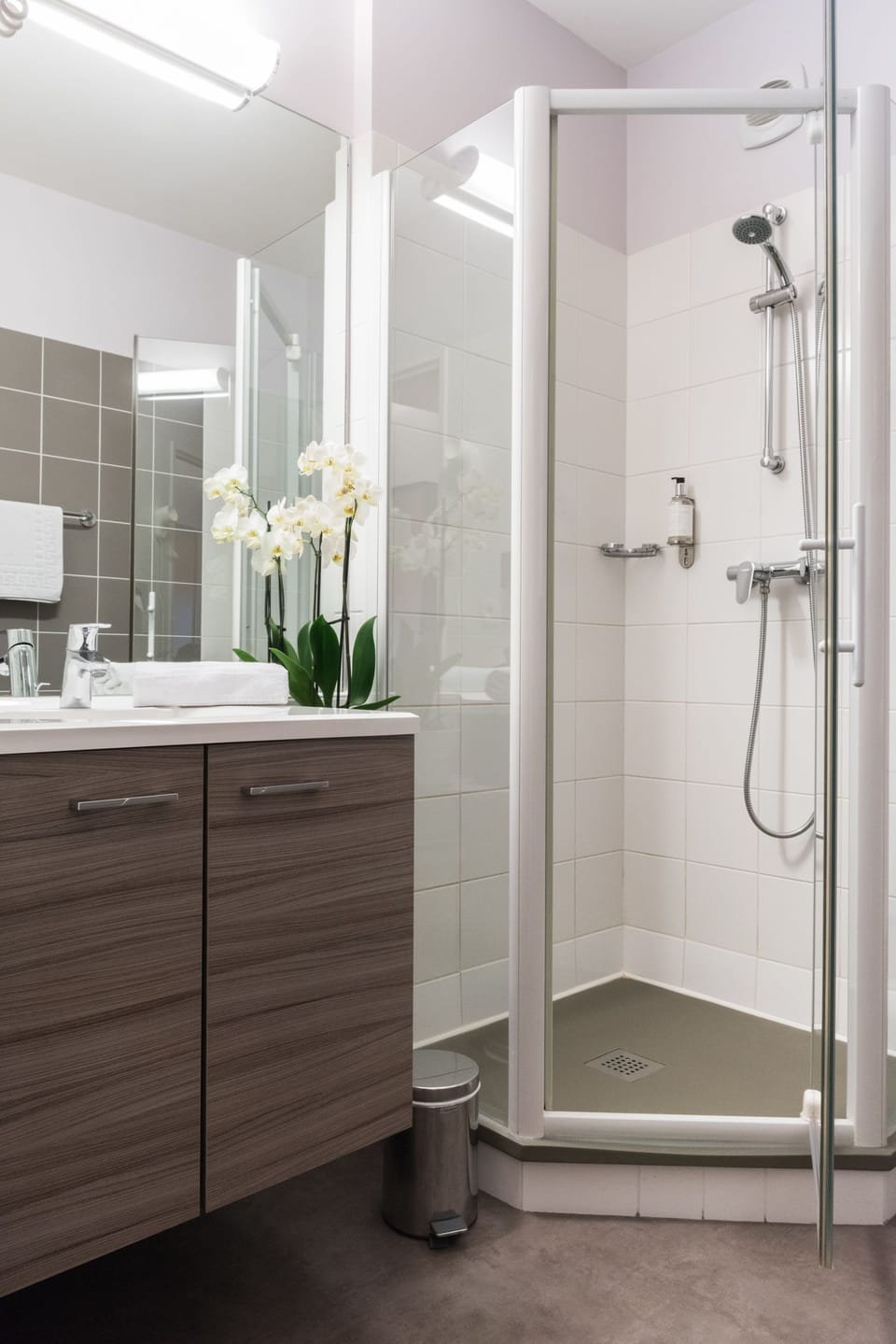 Shower, eco-friendly toiletries, towels