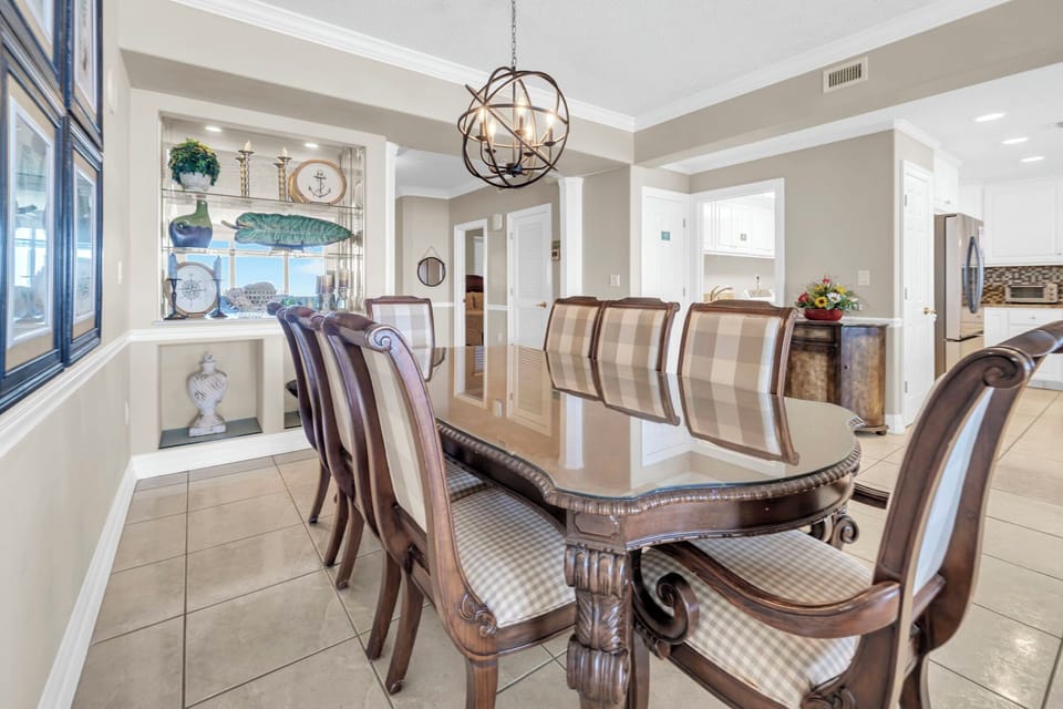Formal dining table with seating for eight