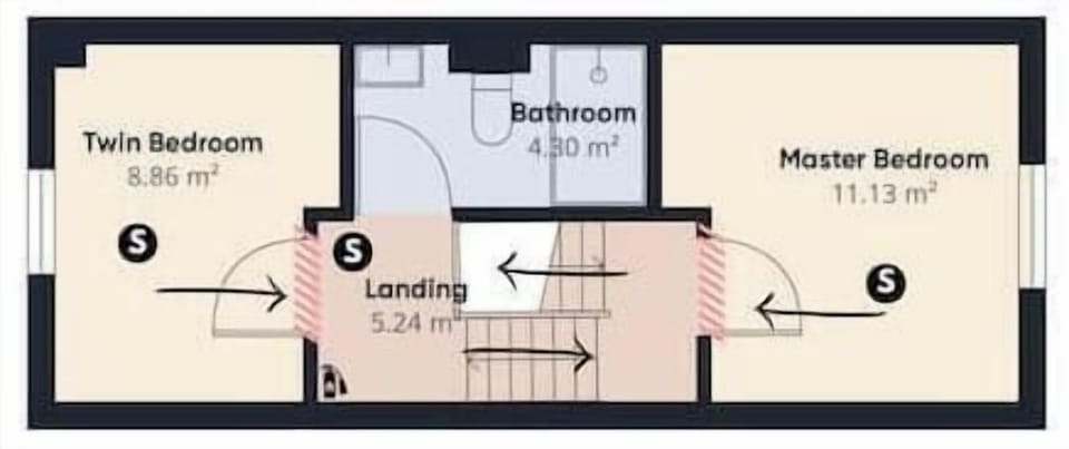 12a Solent Landing floor plan with fire safety measures.
