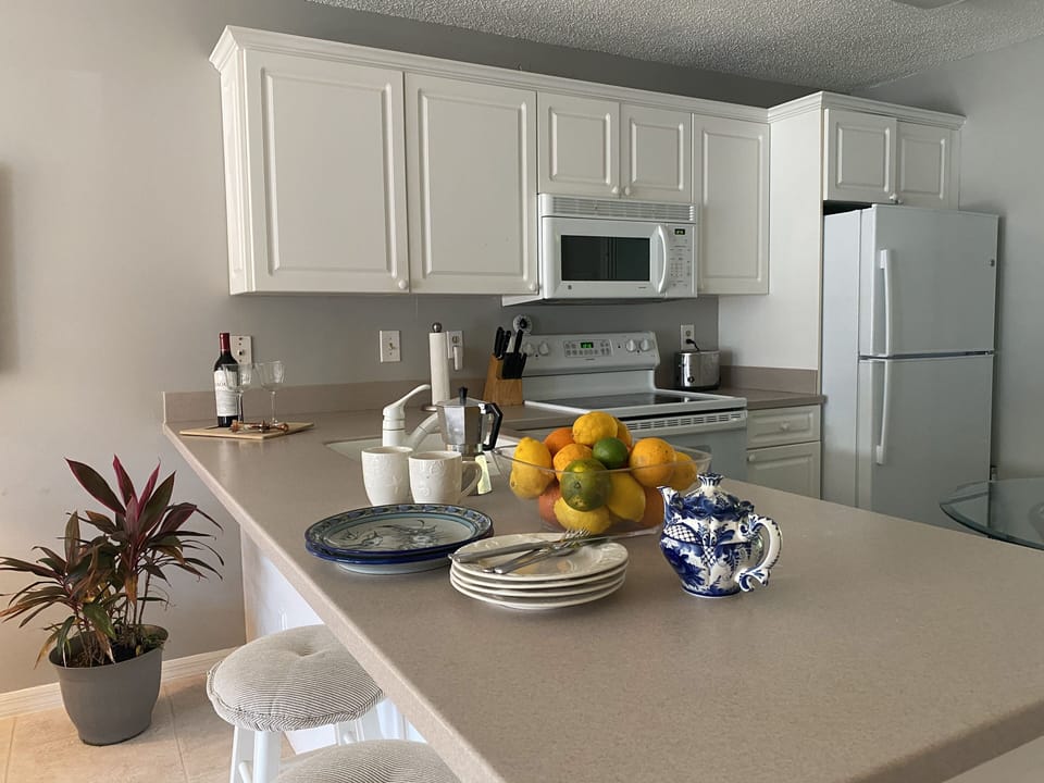 kitchen is outfitted with everything you need to cook