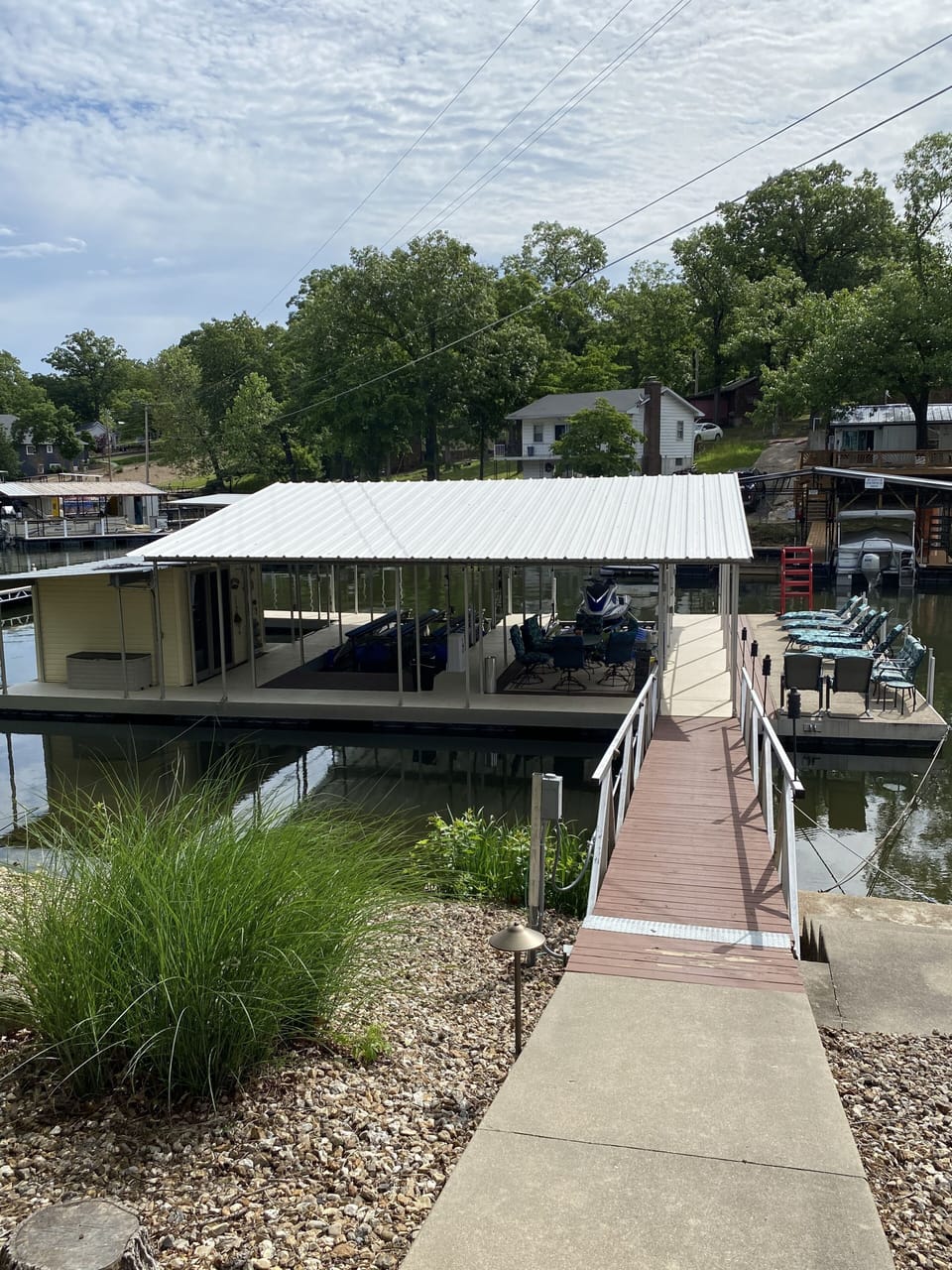 Dock with two slips and lifts.