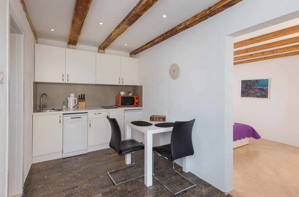 Studio (Studio Apartment with Terrace and Sea) | Private kitchen | Fridge, microwave, stovetop, dishwasher