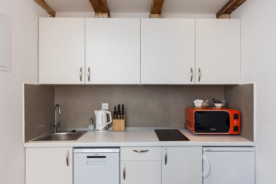 Studio (Studio Apartment with Terrace and Sea) | Private kitchen | Fridge, microwave, stovetop, dishwasher