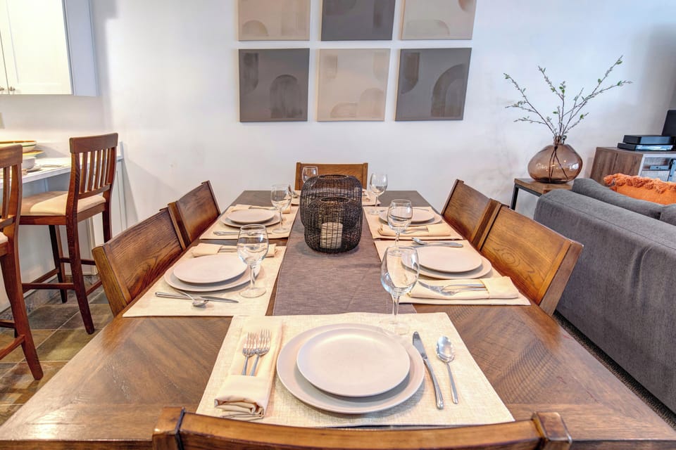 The dining table with seating for 6 guests.