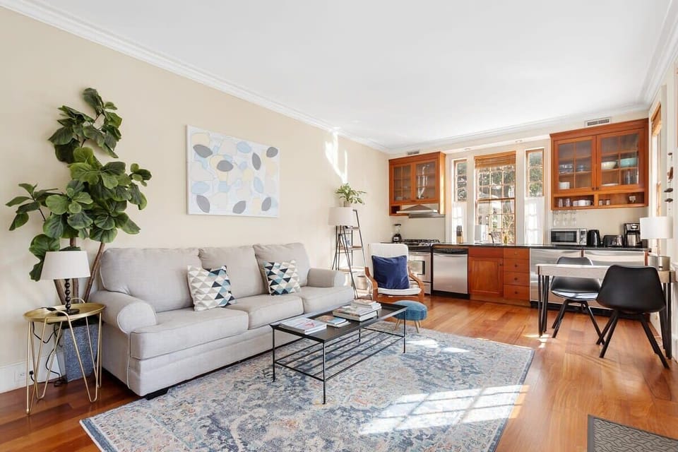 Spacious living room with TV!