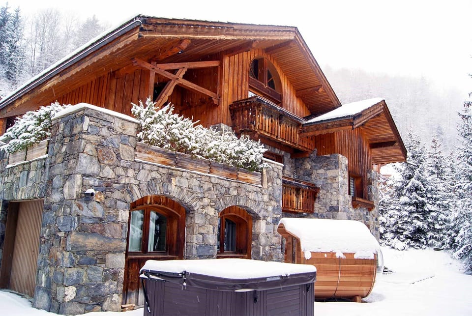 Return to our chalet after skiing and relax in the private outdoor hot tub.