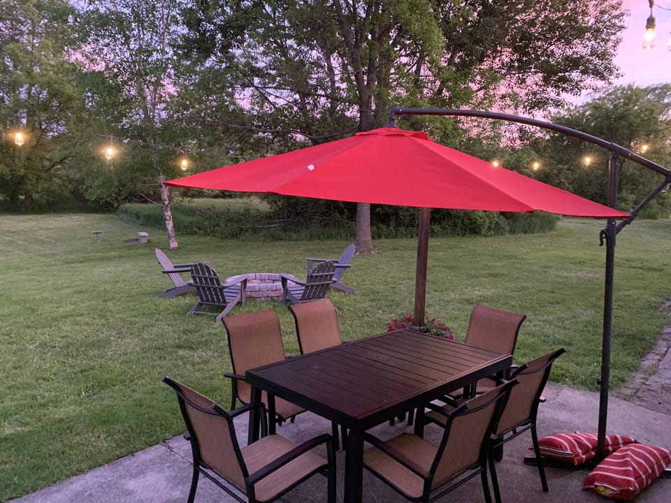 Welcoming Backyard with firepit