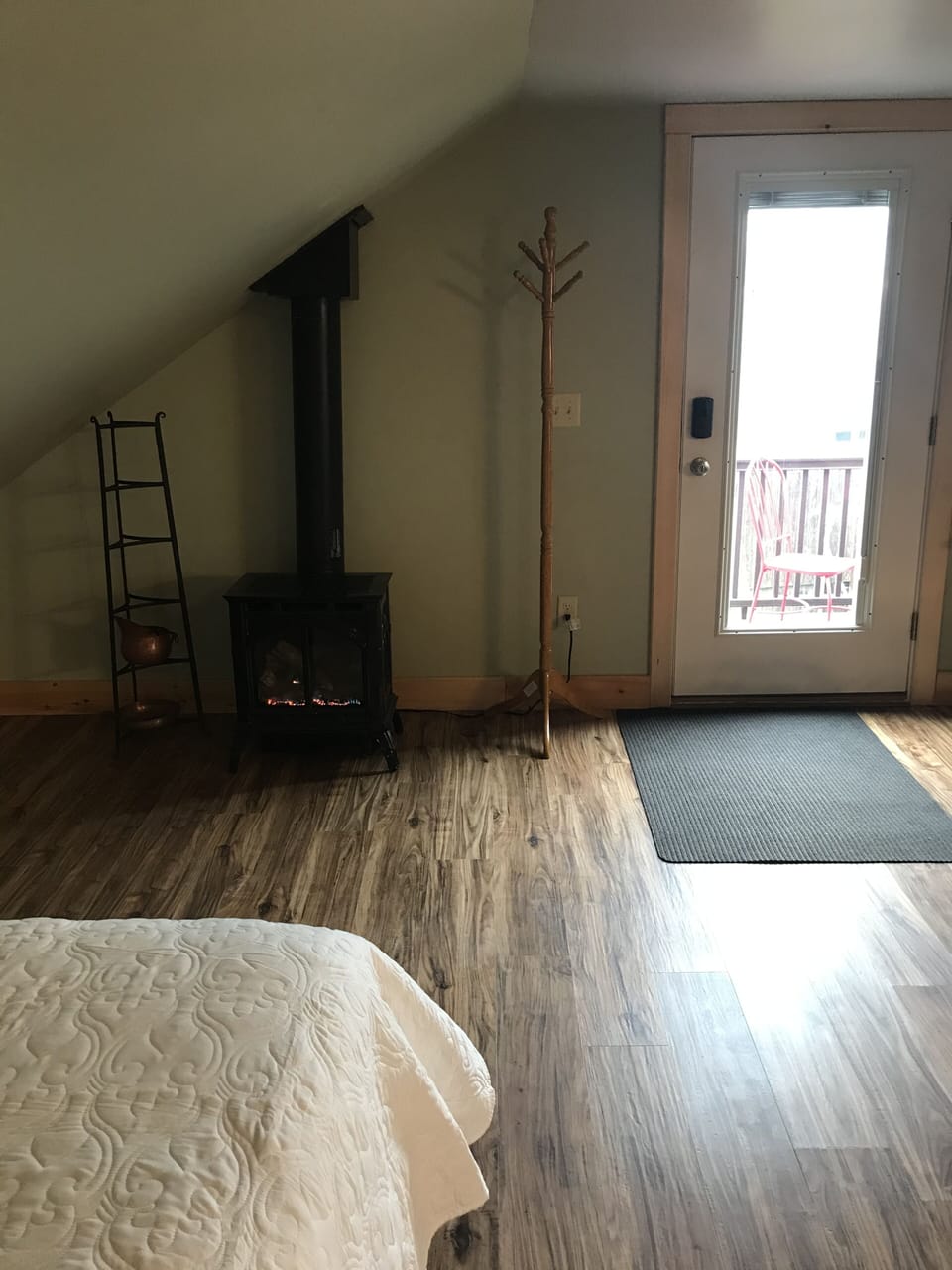 Heating stove and entry door.
