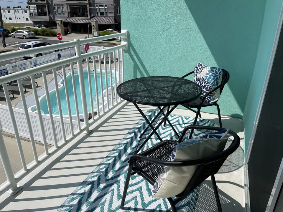 Deck overlooking pool