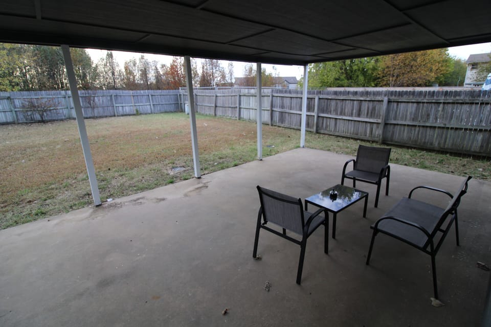 Patio set on the huge covered back porch