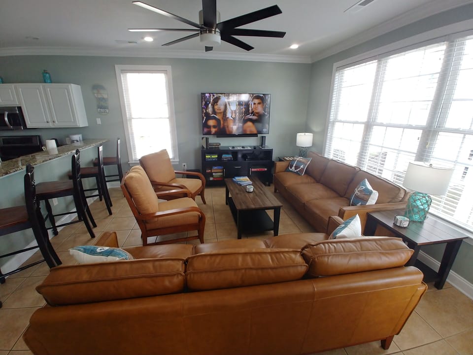 Living Room with 72"  smart HDTV