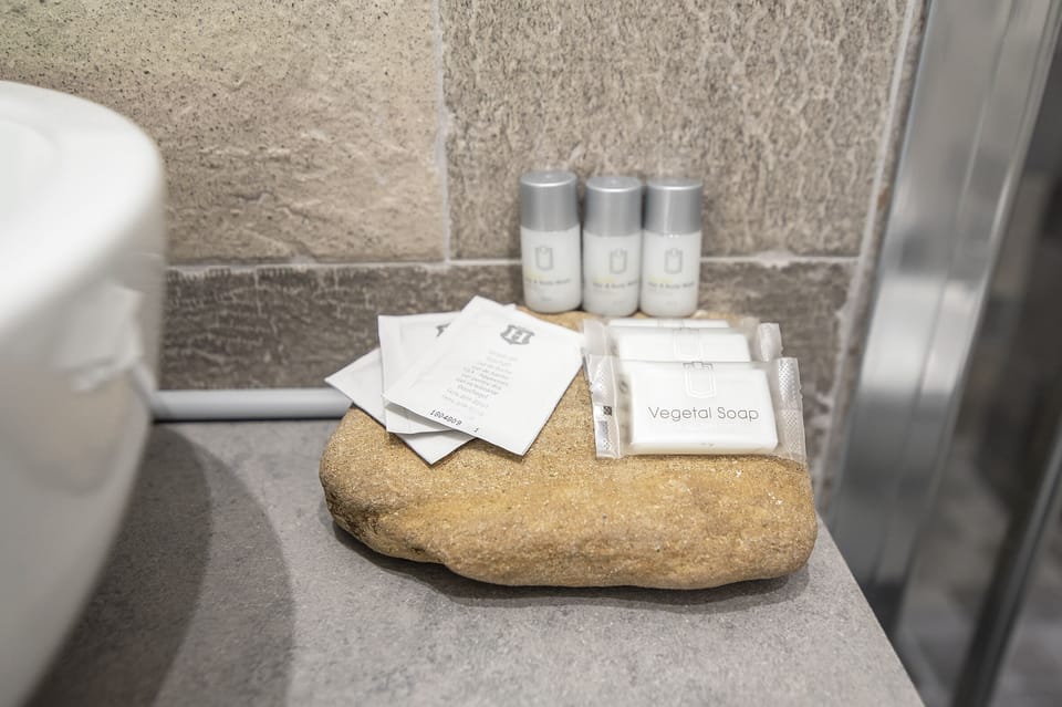 Shower, rainfall showerhead, bidet, towels