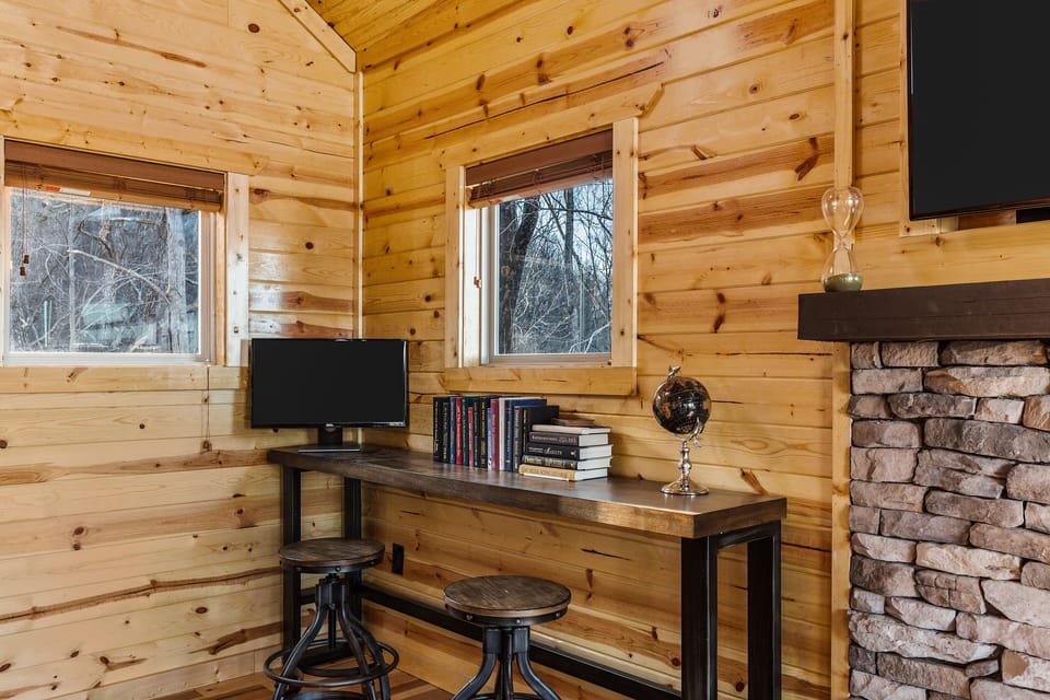 Office workspace with monitor & HDMI cable provided on upper level
