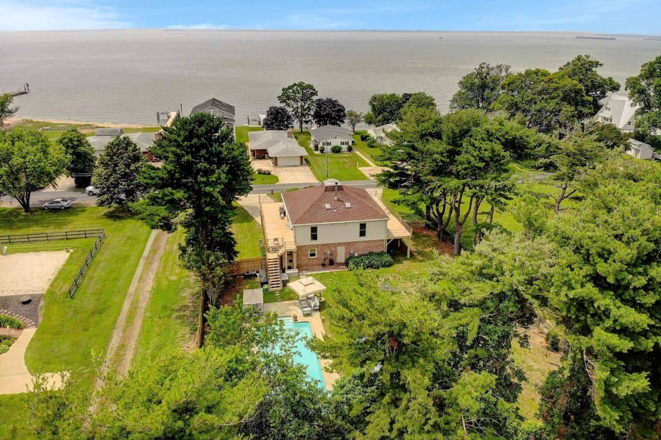The home has views of the Bay from the wrap-around front porch.