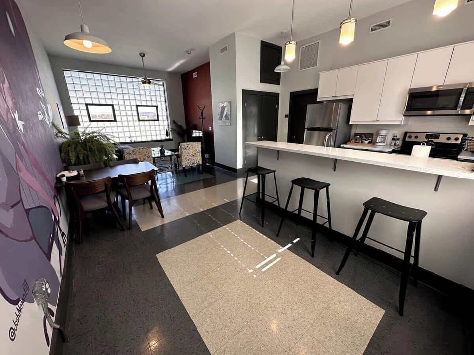 Modern kitchen with island and breakfast stools