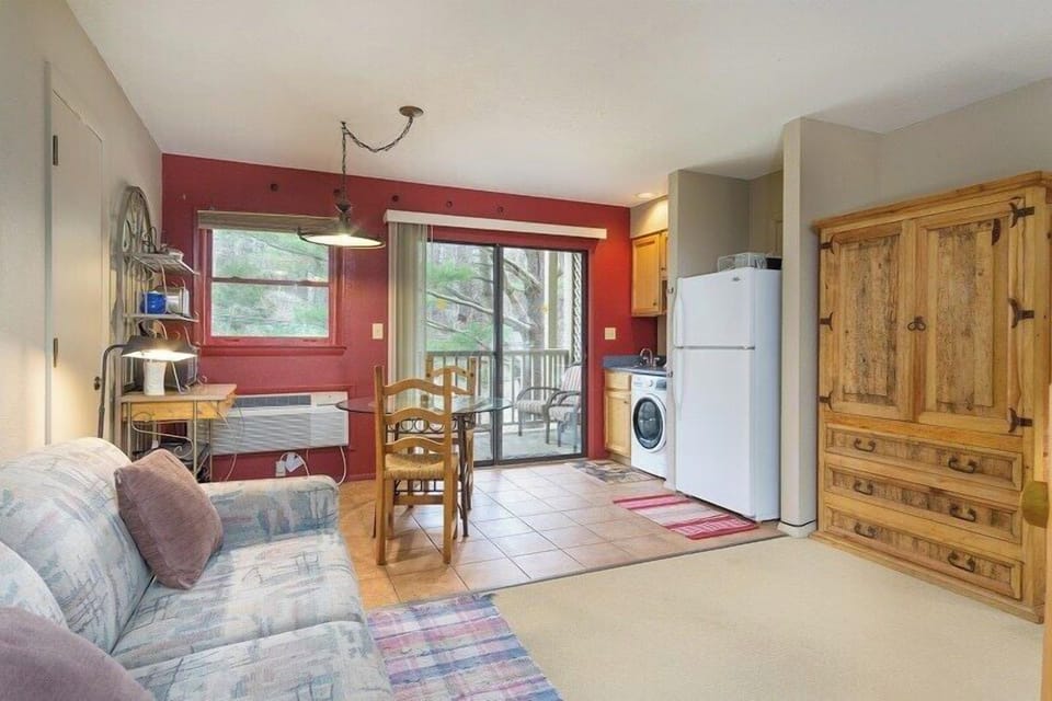 Relax in this spacious, open-concept studio with plenty of natural light, perfect for a small mountain getaway
