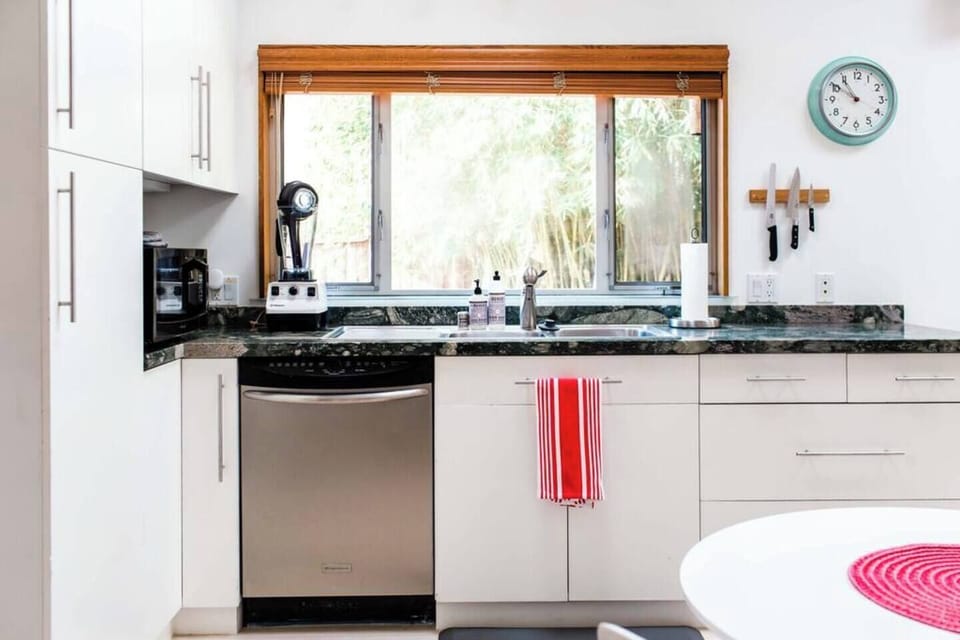 Your kitchen is fully stocked with kitchen appliances (microwave, toaster oven, Vitamix, Instant Pot), pots/pans, and kitchen utensils.