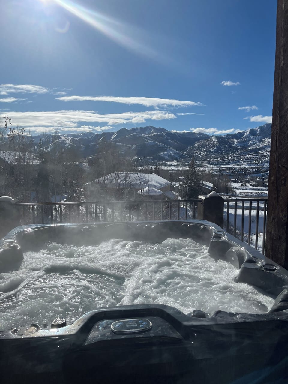 Stunning view from 7 person hot tub off of lower deck.  
