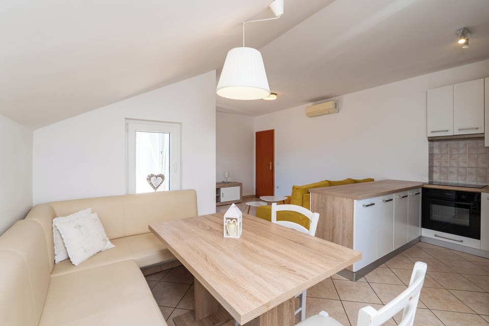 Fridge, dining tables