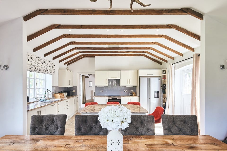 The kitchen and dining table at Flock Cottage, Welsh Borders