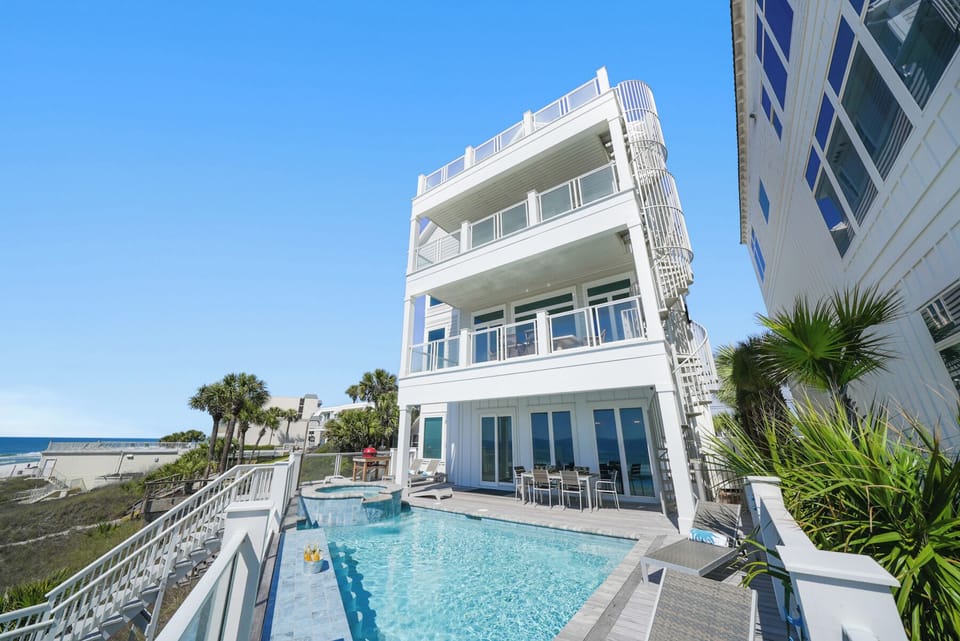 Prviate Outdoor Deck with Heated Pool , Sun Loungers , Charcoal Grill and Private Beach Boardwalk