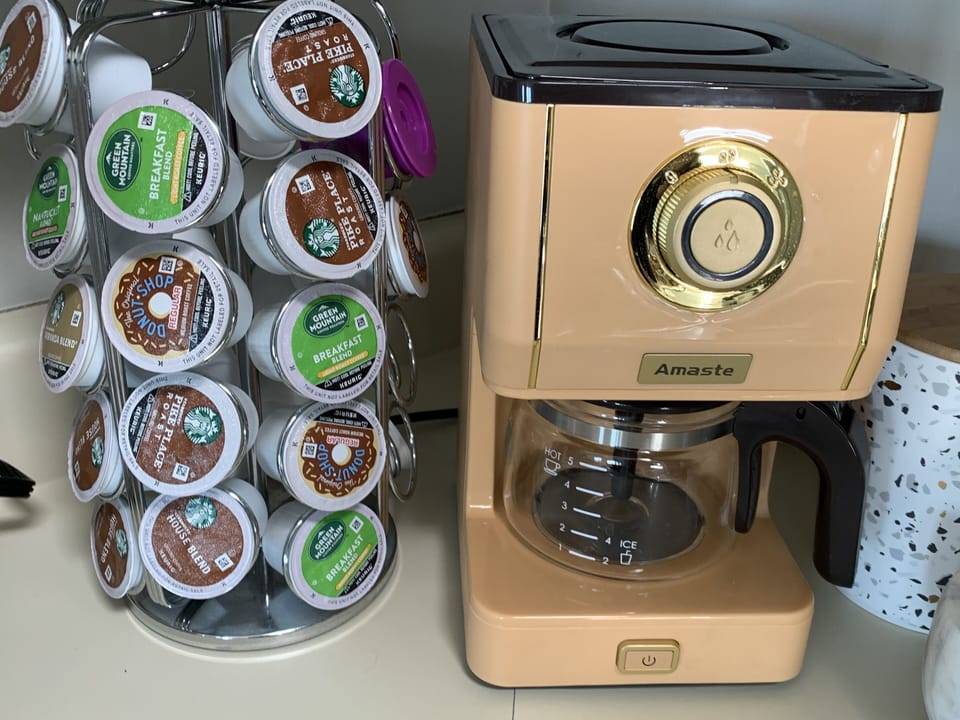 Small coffee pot as well as a Keurig 