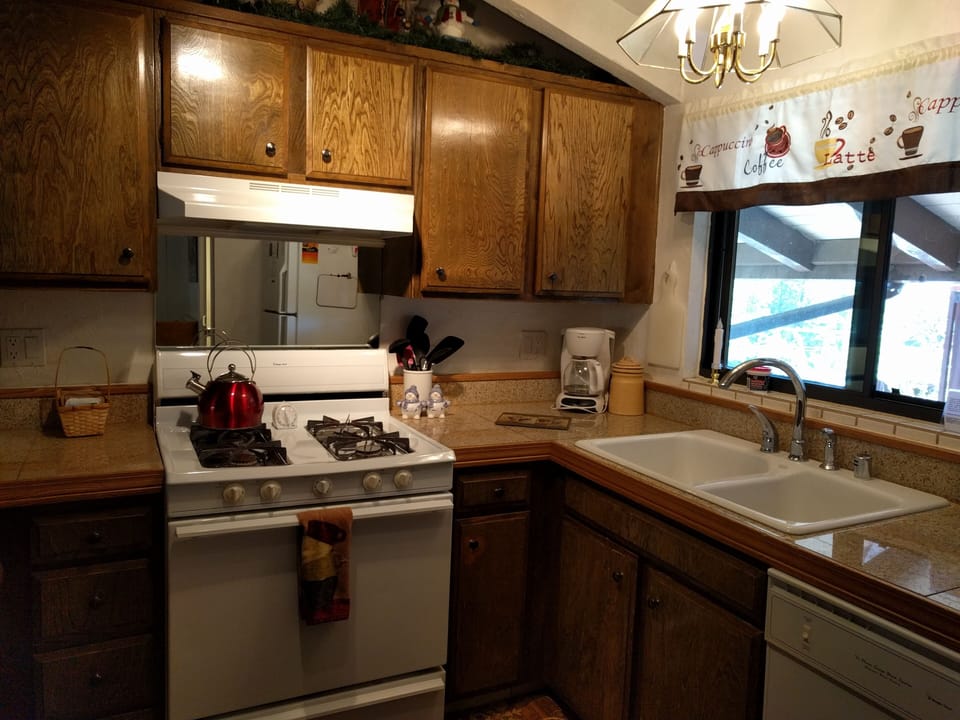 Gas range in kitchen
