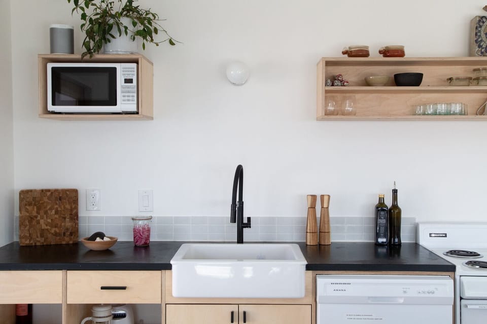Large apron sink, side by side fridge, Cafe appliance stove, microwave, vitamix