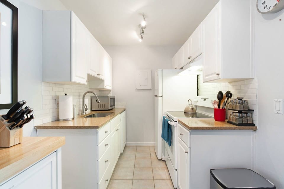 A well stocked galley kitchen