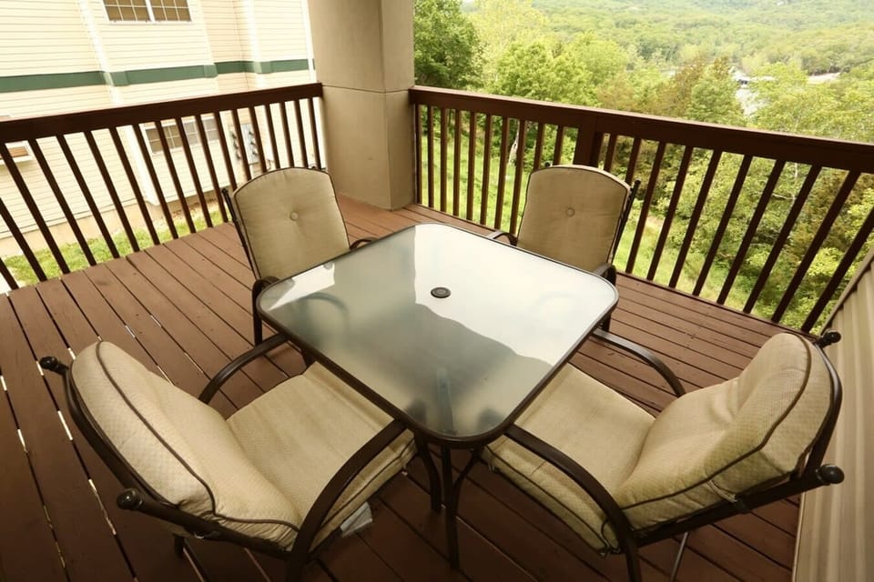 Private balcony overlooks the hills.